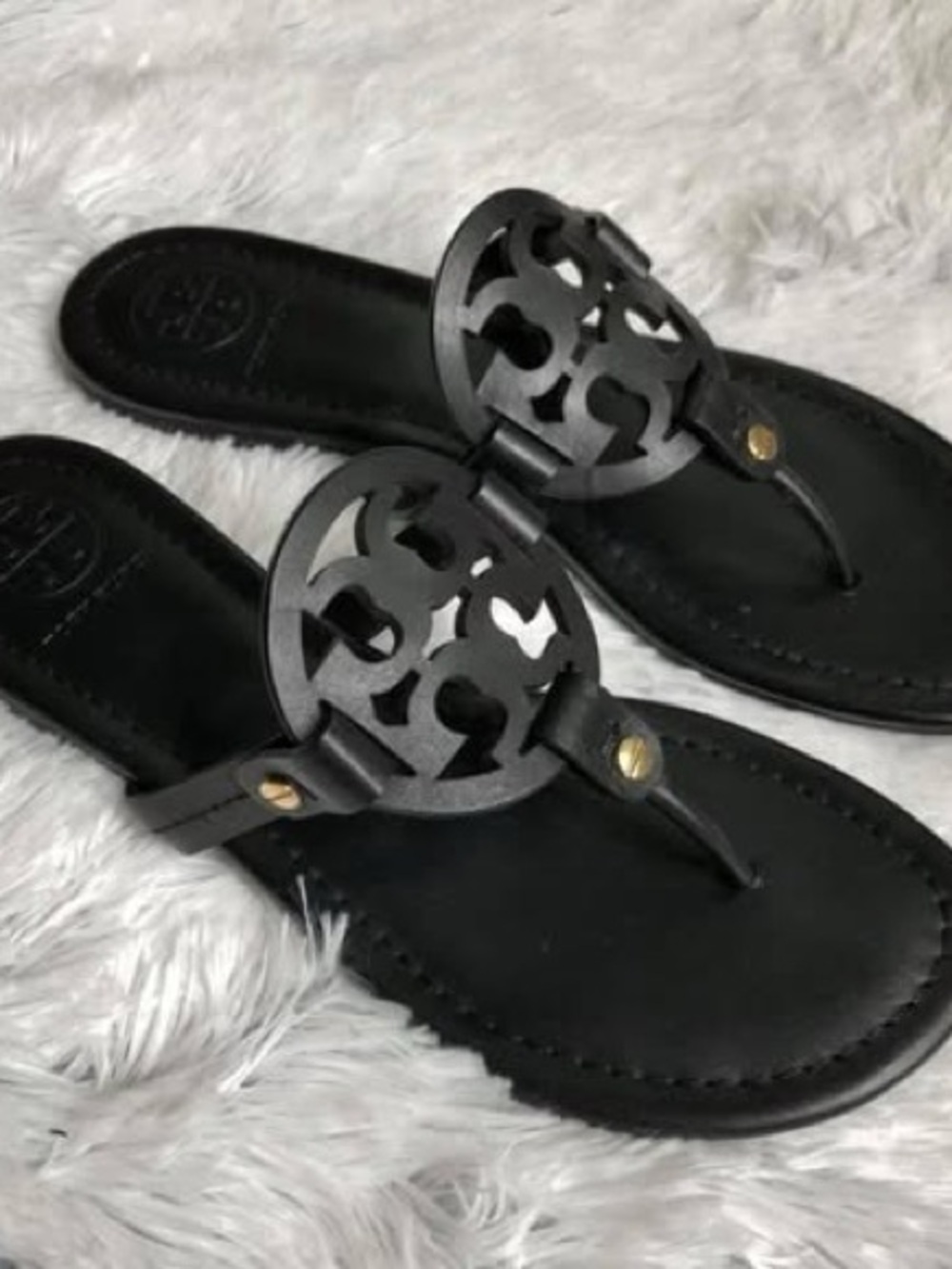 Tory Burch Black Cutout Logo Thong Sandals